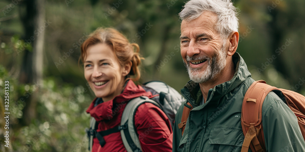 Elderly people on a trip, hiking, recreation and leisure for pensioners, health and self-care travel, tourists, age Elderly people on a trip, hiking, recreation and leisure for pensioners, health and self-care travel, tourists, age