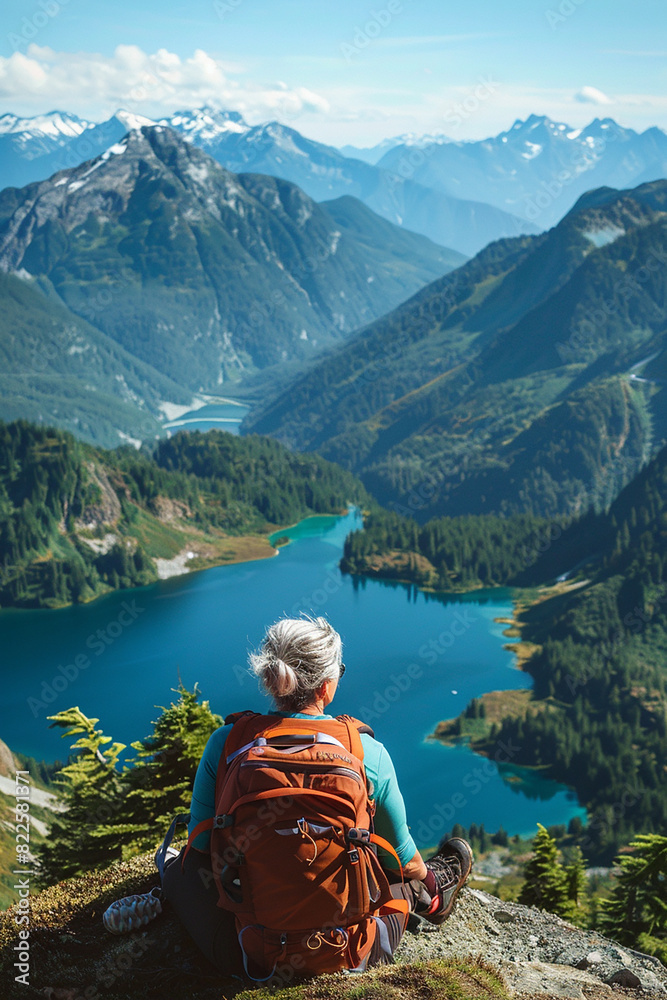 Elderly people on a trip, hiking, recreation and leisure for pensioners, health and self-care travel, tourists, age Elderly people on a trip, hiking, recreation and leisure for pensioners, health and self-care travel, tourists, age