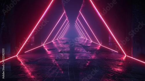 futuristic neon abstract background 3d technology scifi concept dark empty space with glowing geometric shapes