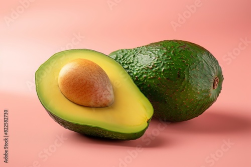 A green avocado with a large seed in the middle