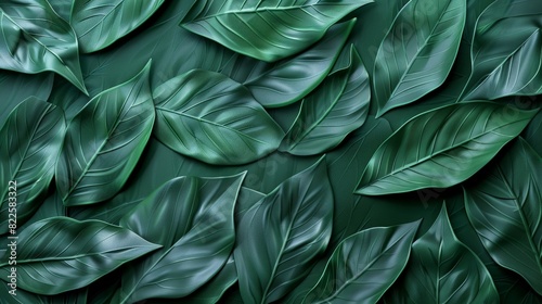 Patterned green plastic leaves forming a seamless background texture.