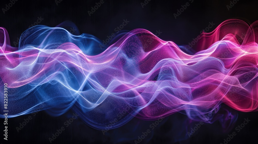 A black background featuring a red-blue wave of smoke on the left side, contrasting with a pink-blue wave of smoke on the opposite side A black background featuring a red-blue wave of smoke on the left side, contrasting with a pink-blue wave of smoke on the opposite side