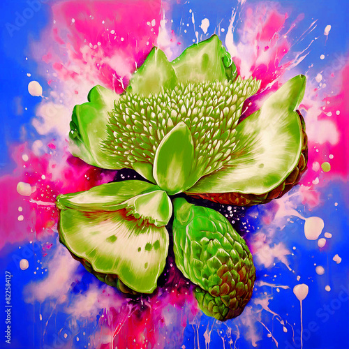 Colourful bloomy vibrant watercolour oil painting splash colour of jackfruit Fruit