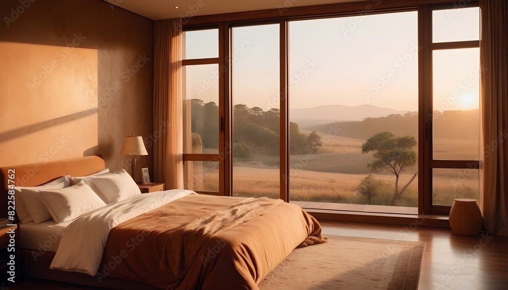 Modern and elegant bedroom in panoramic view Modern and elegant bedroom in panoramic view