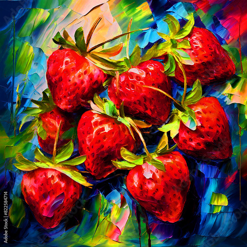 Colourful bloomy vibrant watercolour oil painting splash colour of strawberry Fruit