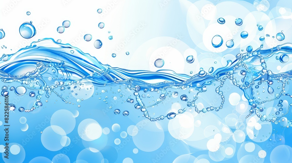 A blue background with bubbles of light at the surface and bottom A blue background with bubbles of light at the surface and bottom