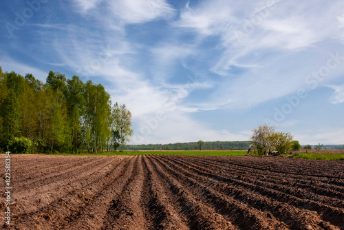 Plowed field in the spring, spring landscape in the countryside