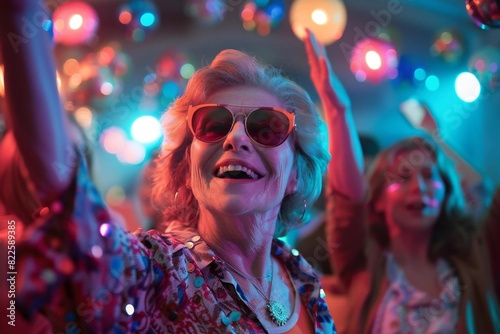 Exuberant senior woman having fun at vibrant nightclub