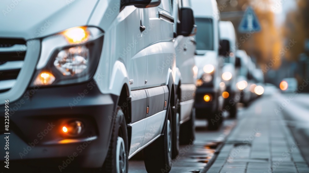 Fototapeta premium transporting service company. commercial delivery vans in row