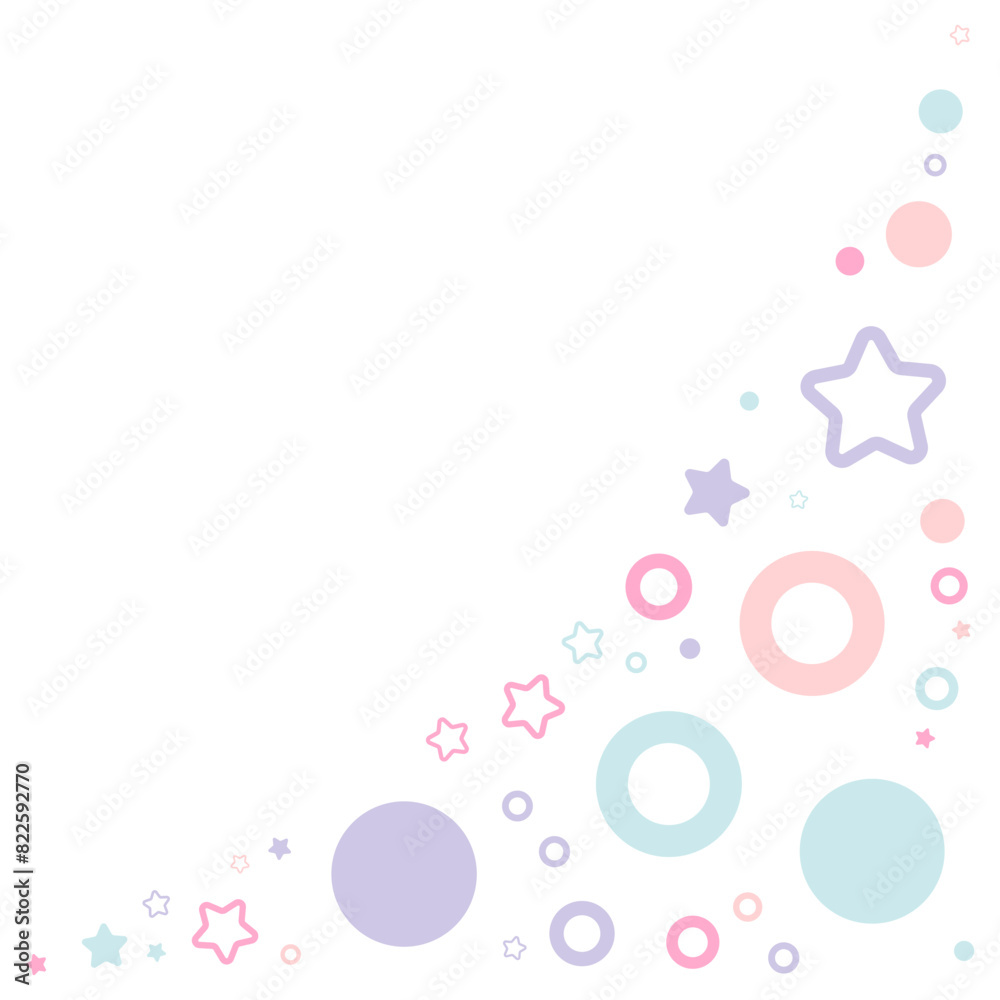Pastel simple stars and circles corner particles. Vector illustration. Pastel simple stars and circles corner particles. Vector illustration.