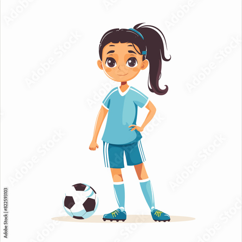 vector character girl soccer player with a ball on a white background .Generative AI