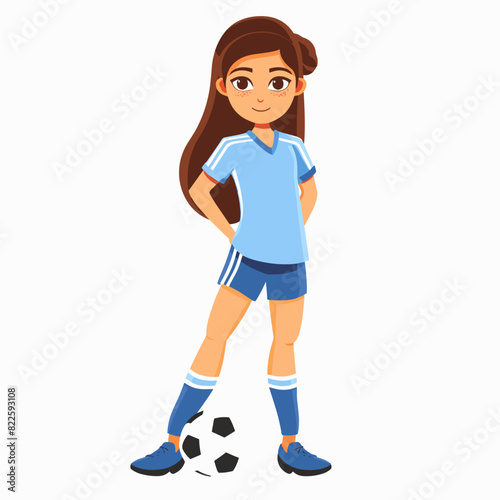 vector character girl soccer player with a ball on a white background .Generative AI