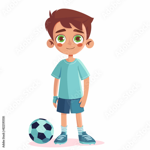 vector character boy soccer player with a ball on a white background .Generative AI