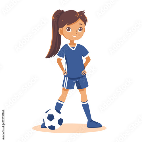 vector character girl soccer player with a ball on a white background .Generative AI