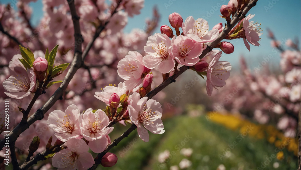 Pink Blossom Spring Border, Nature's Beauty in Full Bloom Pink Blossom Spring Border, Nature's Beauty in Full Bloom