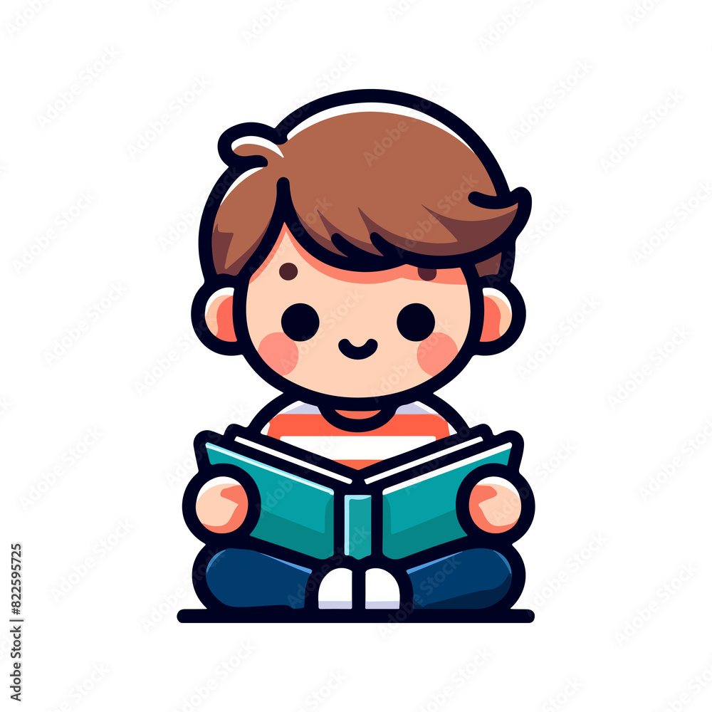 cute boy reading a book icon character cartoon cute boy reading a book icon character cartoon