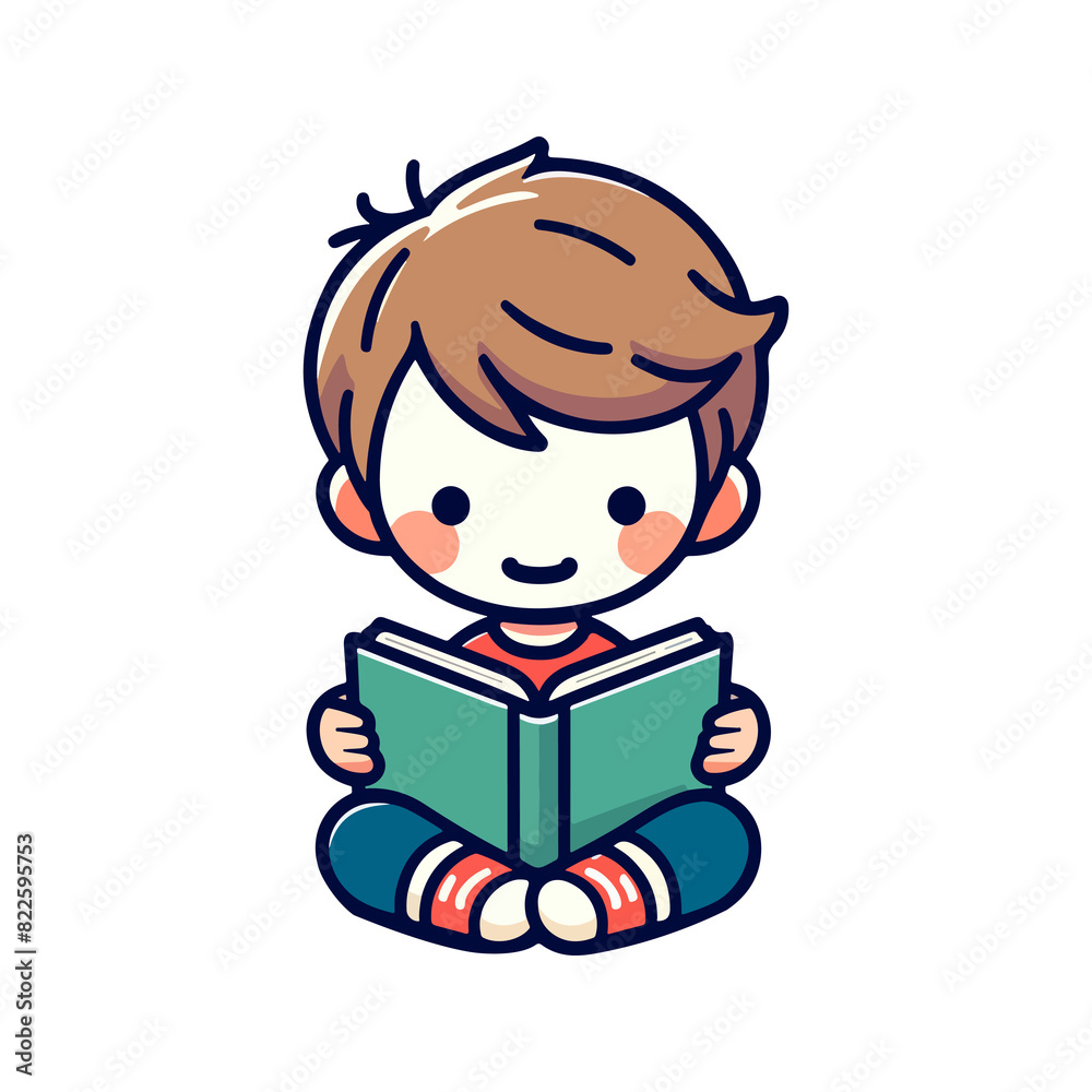 cute boy reading a book icon character cartoon cute boy reading a book icon character cartoon