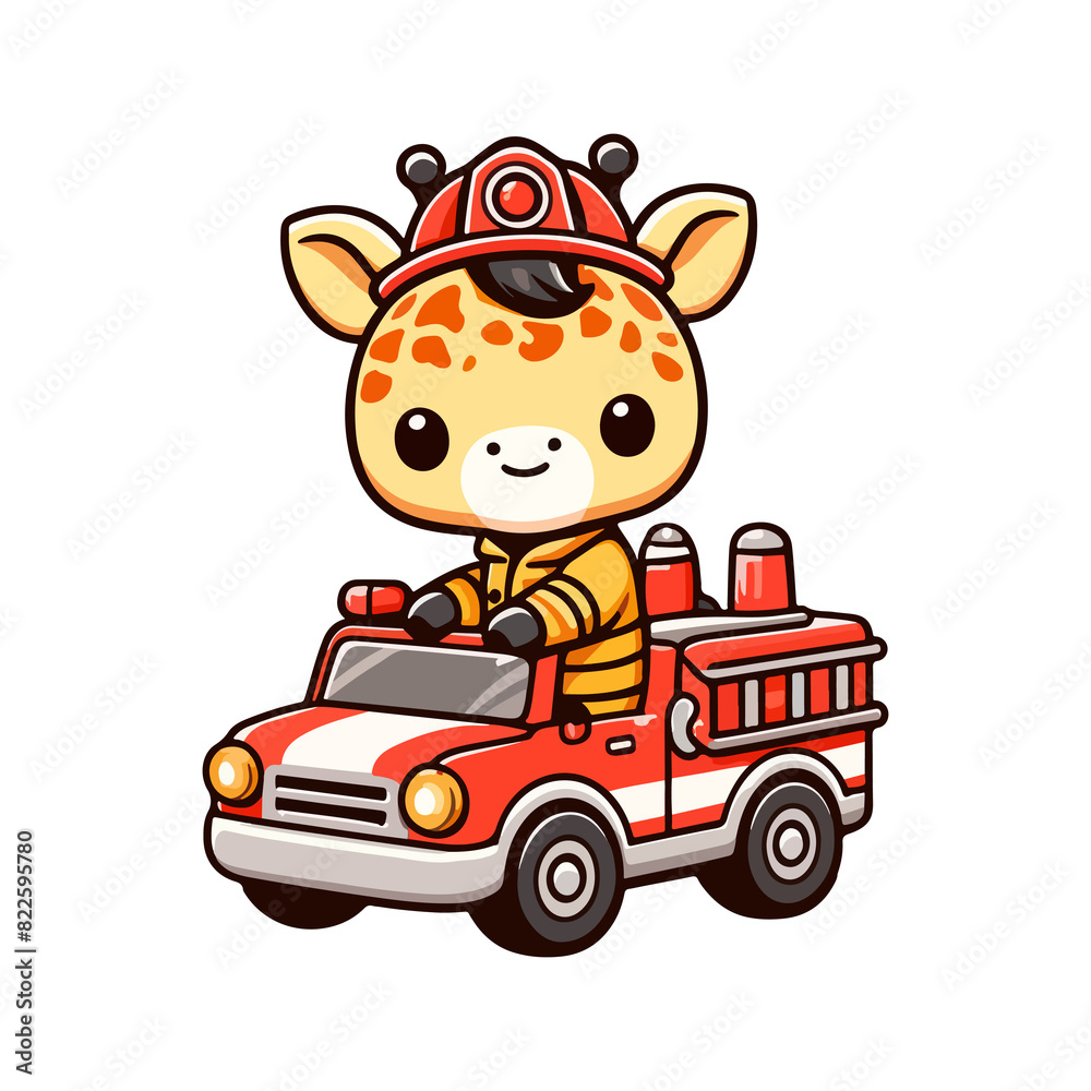cute giraffe riding a fire engine icon character cartoon cute giraffe riding a fire engine icon character cartoon
