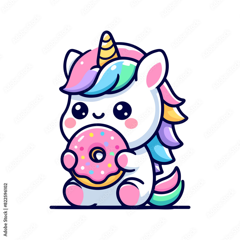 cute unicorn eating donut icon character cartoon cute unicorn eating donut icon character cartoon