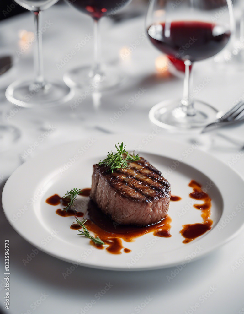 perfectly grilled steak on white plate at luxury restaurant, bright background
perfectly grilled steak on white plate at luxury restaurant, bright background