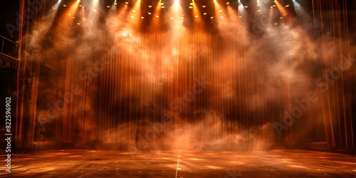 Spotlight on empty theater stage with classic backdrop ready for entertainment show. Concept Theater Stage, Classic Backdrop, Entertainment Show, Spotlight, Empty Stage