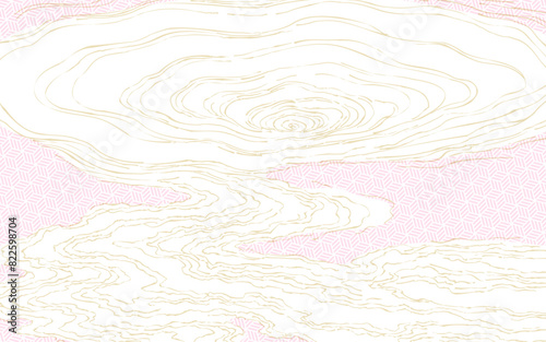 和風タッチの渦巻く河川流水。