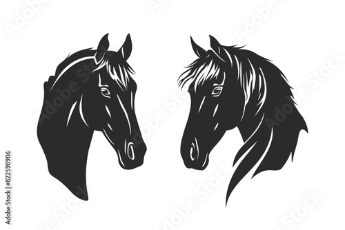 Stylized portraits of horses, vector illustration