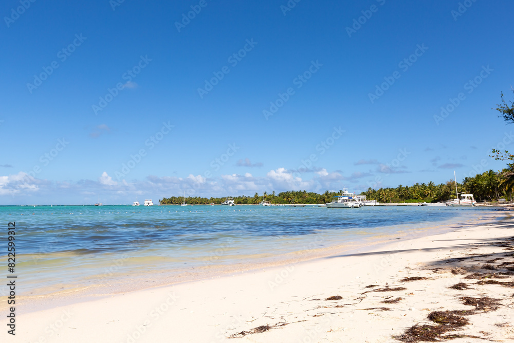 Bavaro beach in sunny day with calm ocean and white  beach, Dominican republic