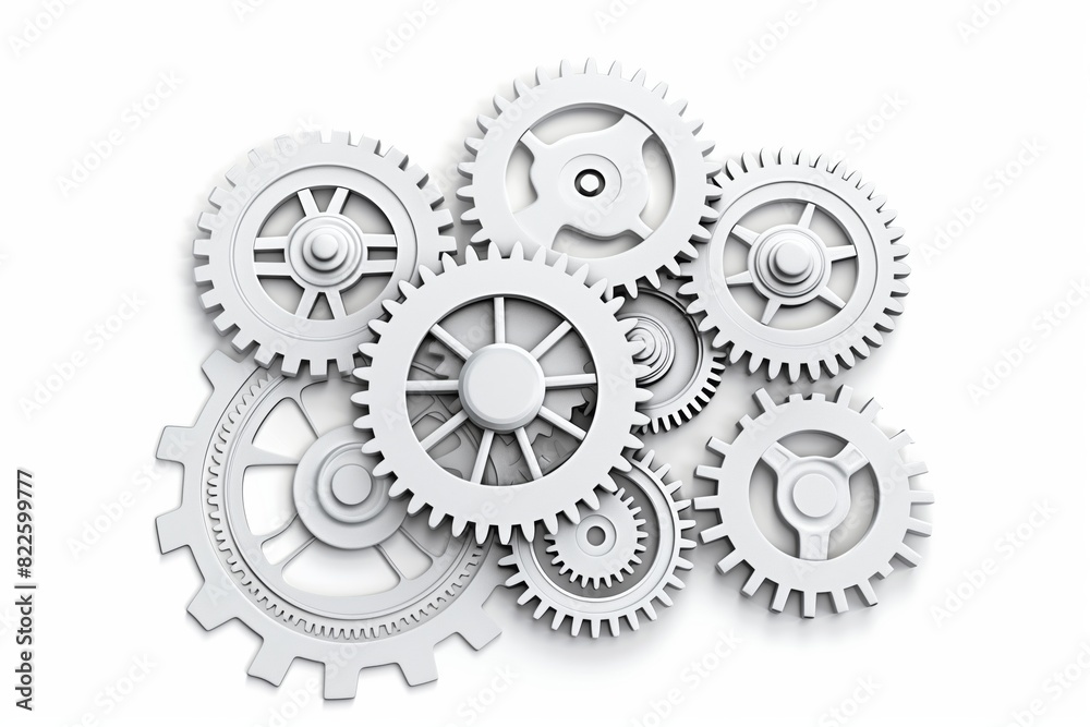 Industrial background. 3D render of gears and cogs on a white background. Metallic, mechanical. Perfect for Industrial background. 3D render of gears and cogs on a white background. Metallic, mechanical. Perfect for