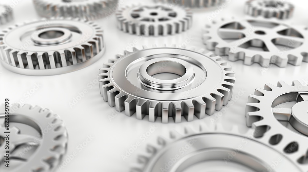 Silver gears and cogs in 3D render. Detailed and high-resolution. Perfect for engineering, technology, and mechanical design. Silver gears and cogs in 3D render. Detailed and high-resolution. Perfect for engineering, technology, and mechanical design.