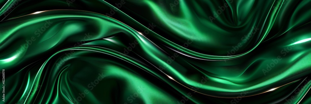 Obraz premium Luxurious green silk fabric background with abstract wavy satin texture pattern for elegant design