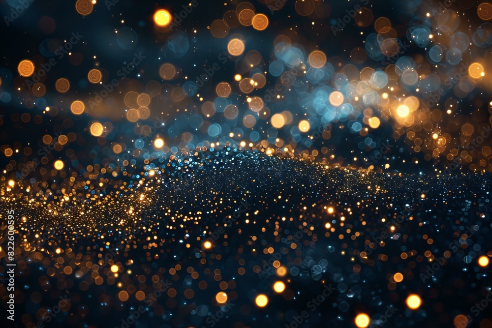 Close up of blurred background with gold and blue lights Close up of blurred background with gold and blue lights