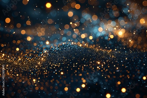 Close up of blurred background with gold and blue lights