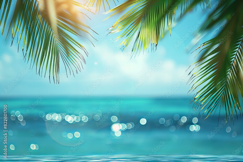 Beach palm trees ocean waves sand sky Beach palm trees ocean waves sand sky