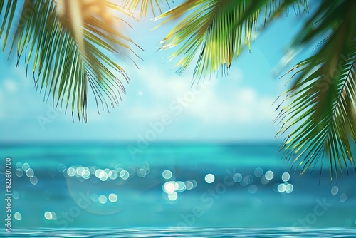 Beach palm trees ocean waves sand sky © Sandu