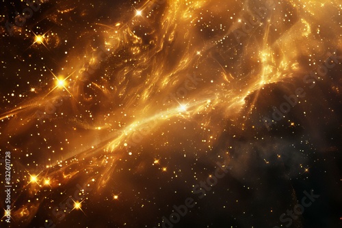 Golden star cluster against dark starry background