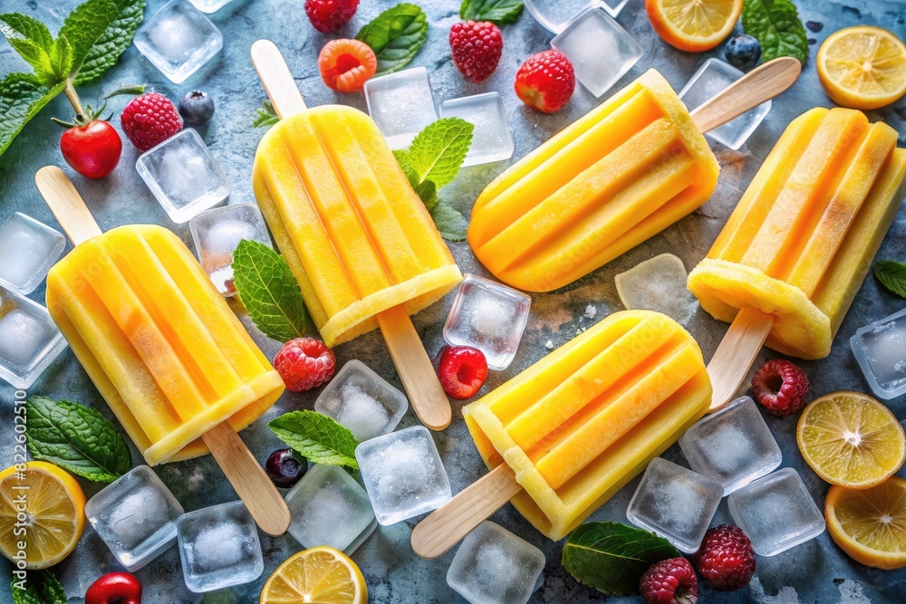 Colorful Fruit Popsicles with Fresh Berries and Ice Colorful Fruit Popsicles with Fresh Berries and Ice