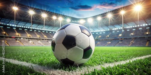 Soccer Ball on a Lush Green Field in a Stadium