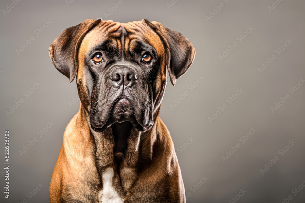 English Mastiff in studio setting against white backdrop, showcasing their playful and charming personalities in professional photoshoot.