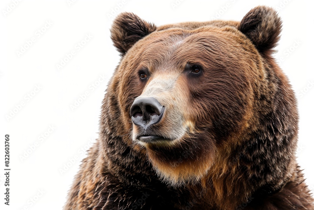 Mystic portrait of Grizzly Bear in studio, copy space on right side, Anger, Menacing, Headshot, Close-up View Isolated on white background Mystic portrait of Grizzly Bear in studio, copy space on right side, Anger, Menacing, Headshot, Close-up View Isolated on white background