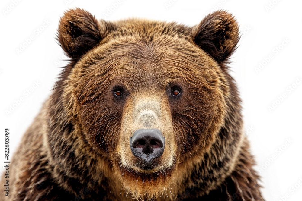 Mystic portrait of Grizzly Bear in studio, copy space on right side, Anger, Menacing, Headshot, Close-up View Isolated on white background Mystic portrait of Grizzly Bear in studio, copy space on right side, Anger, Menacing, Headshot, Close-up View Isolated on white background