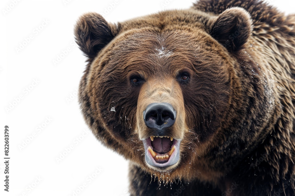 Mystic portrait of Grizzly Bear in studio, copy space on right side, Anger, Menacing, Headshot, Close-up View Isolated on white background Mystic portrait of Grizzly Bear in studio, copy space on right side, Anger, Menacing, Headshot, Close-up View Isolated on white background