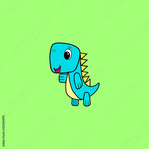 Dinosaur in children's style, green, small, toothy, cute.