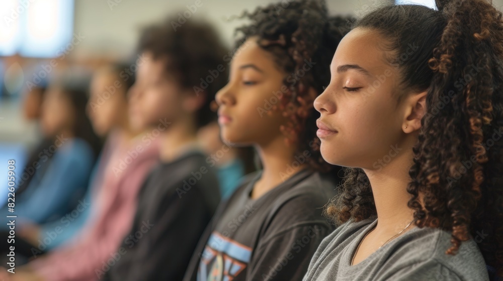 A group of students sitting in a classroom actively listening to their teachers lecture and engaging in mindful communication. A group of students sitting in a classroom actively listening to their teachers lecture and engaging in mindful communication.
