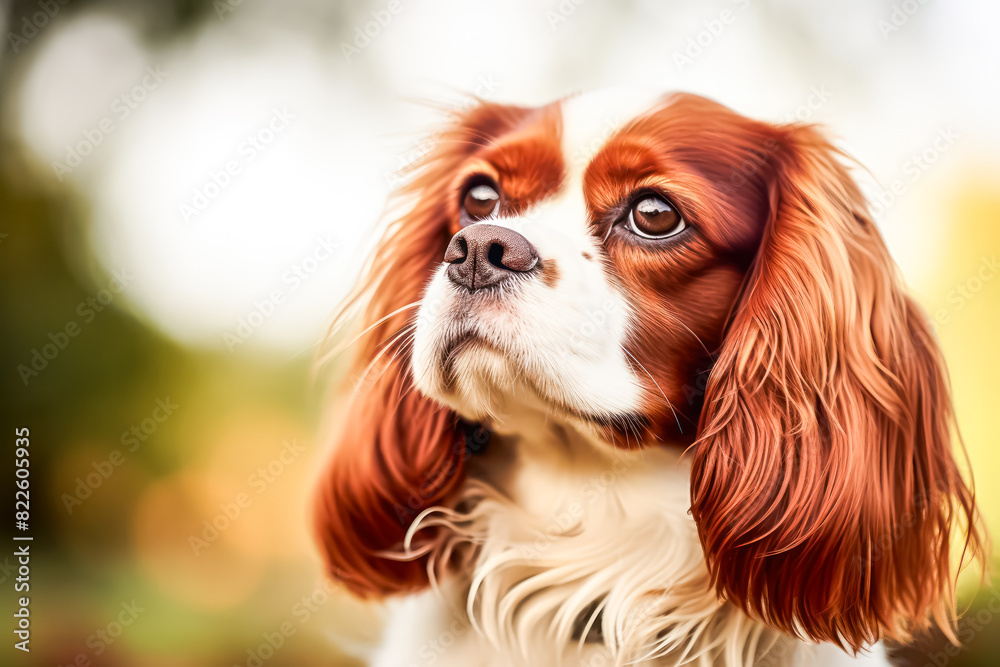 Naklejka premium Cavalier King Charles Spaniel in studio setting against white backdrop, showcasing their playful and charming personalities in professional photoshoot.