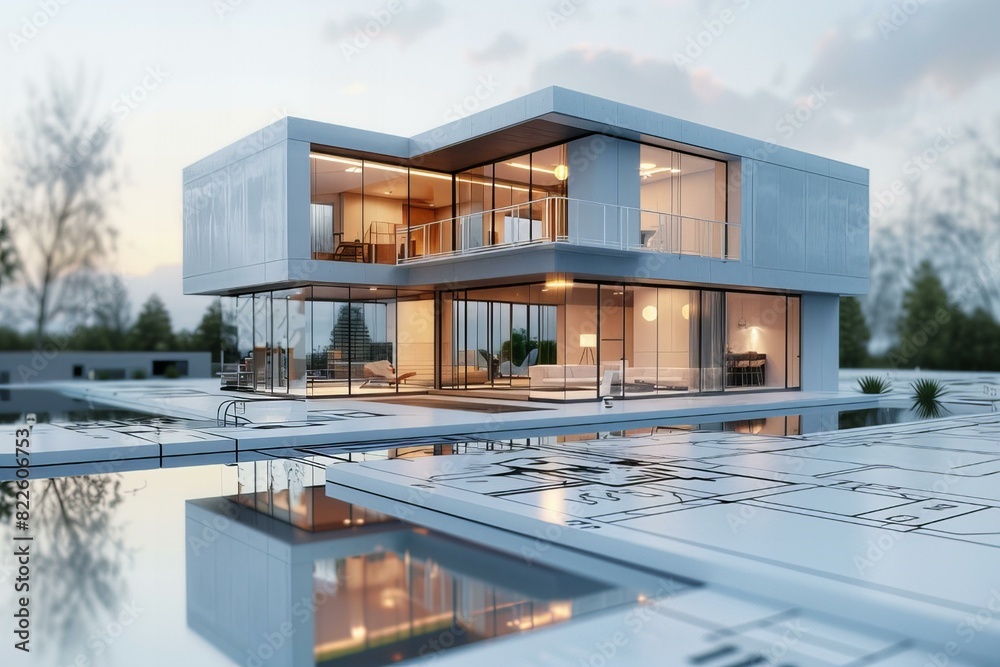 Close-up house blueprint pool
