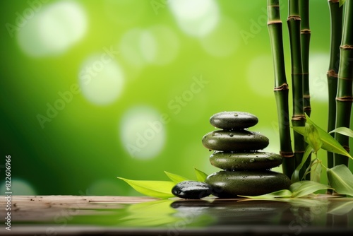 Harmonious Spa bamboo stones. Green health stone. Generate Ai