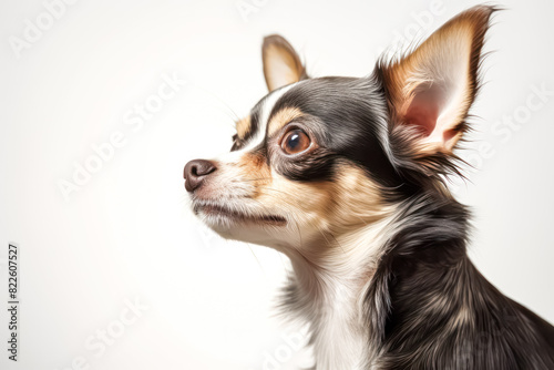 Chihuahua in studio setting against white backdrop, showcasing their playful and charming personalities in professional photoshoot.