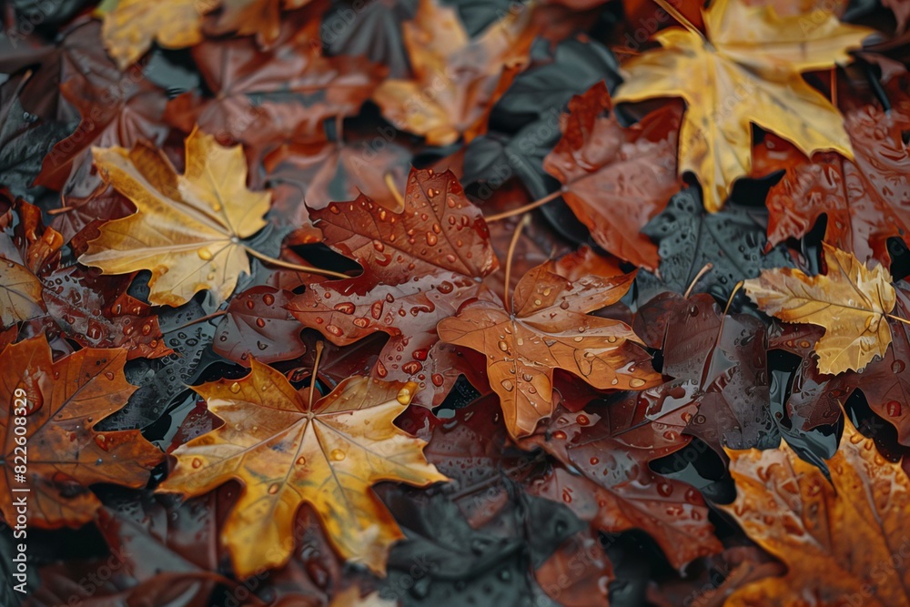 Wet leaves on ground, water droplets, foliage, rain, autumn, nature Wet leaves on ground, water droplets, foliage, rain, autumn, nature