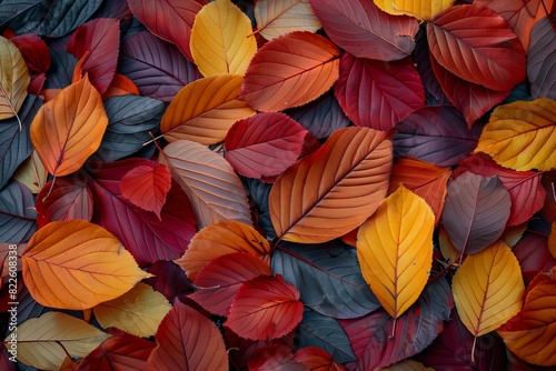 Multi colored autumn leaves close up